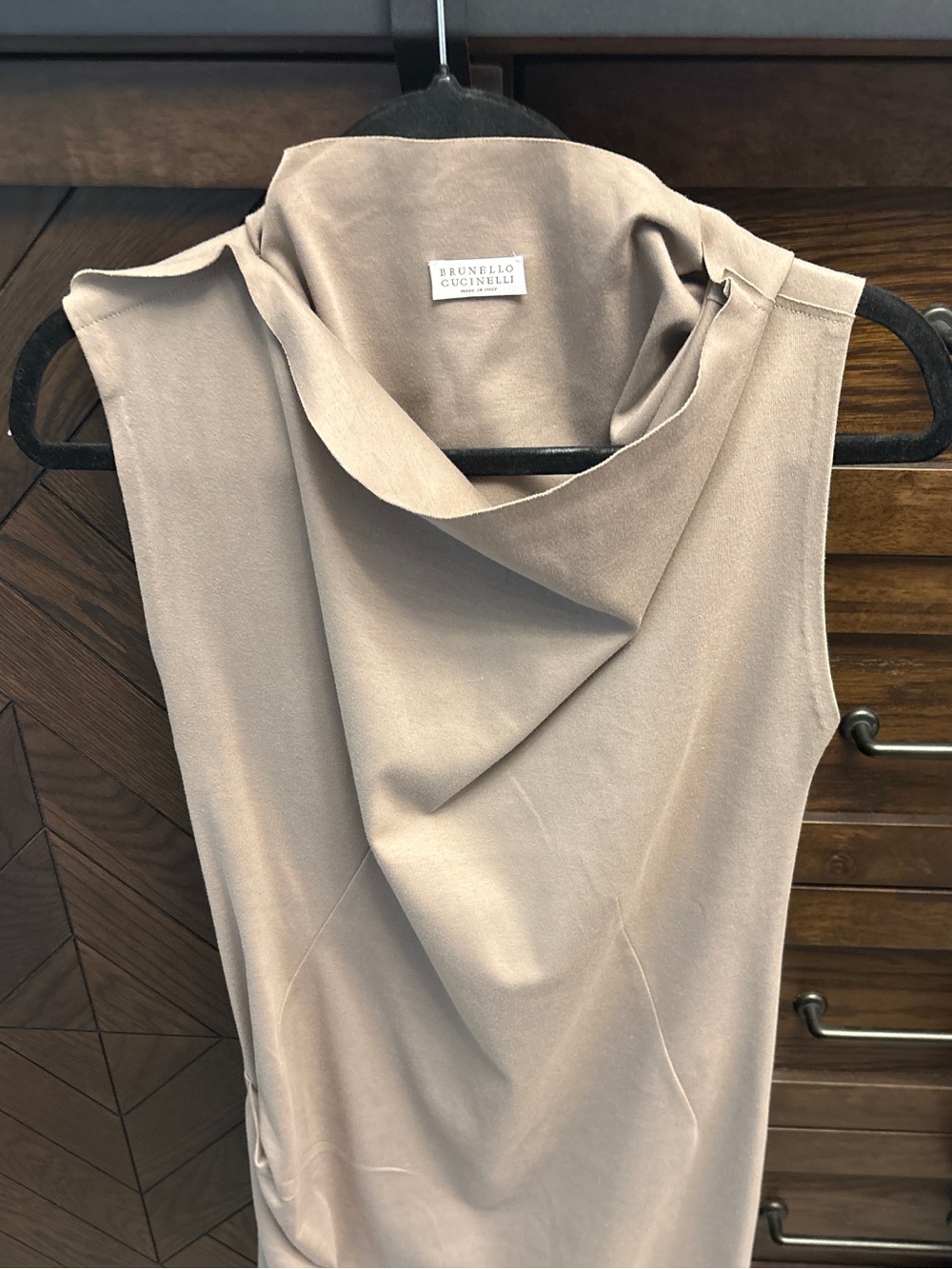 Brunello Cucinelli Taupe Asymmetrical Sleeveless Dress